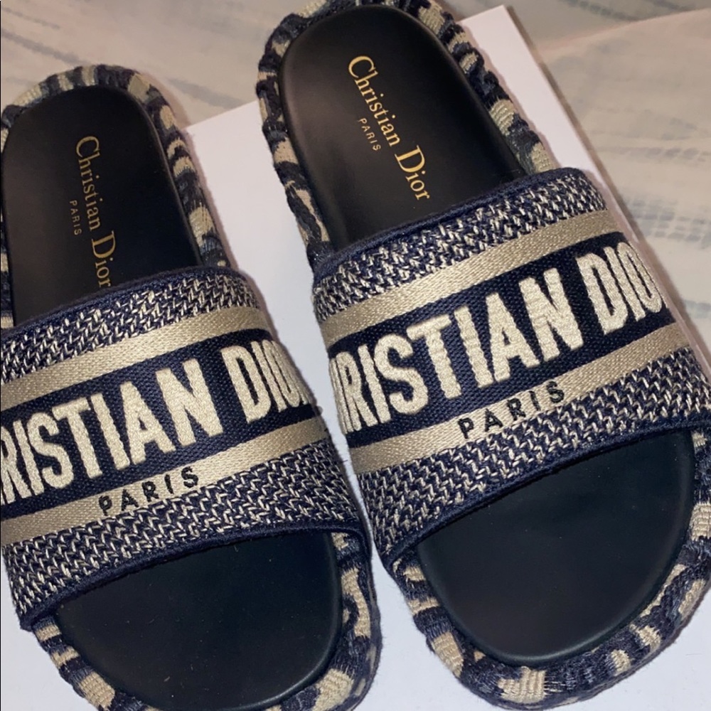 Blue Dior wedge platform sandel